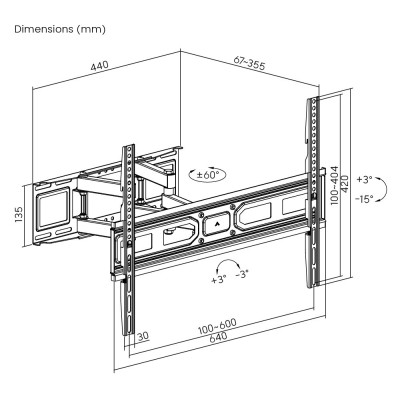 Powertech Βάση Τηλεόρασης για Οθόνες Τοίχου 37-80" PT-1130